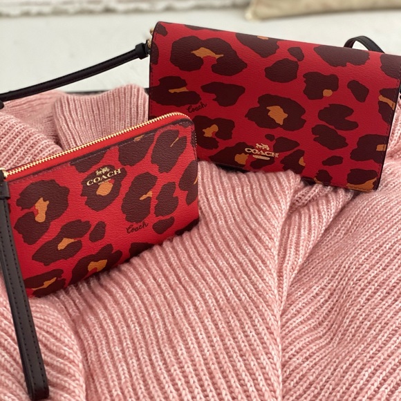 🆕 COACH | Poppy Leopard Anna Foldover Crossbody Clutch Shoulder Bag & Wristlet - Picture 6 of 15